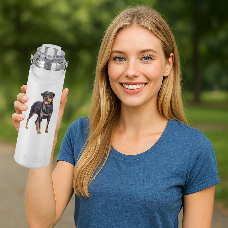 ES Pets SERENGETI 24 Oz Water Bottle Stainless Steel with Spill Proof Lid - Double walled Vacuum Insulated water flask - Realistic 3D Print of your favorite dog (Rottweiler) - Image 3